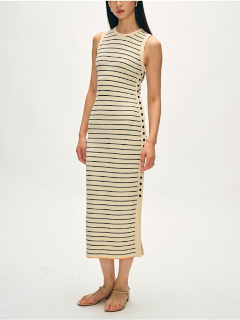 Organic Cotton Terry Blend Dress - White/Navy